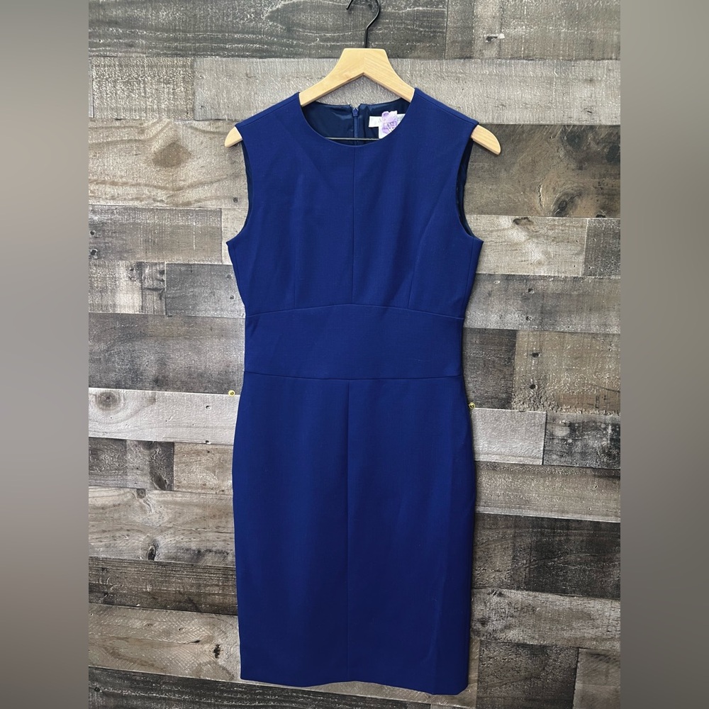 MaxMara Navy Blue Virgin Wool Blend Canvas Sleeveless Sheath Pencil Dress
